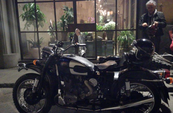 Florence by night on a vintage sidecar